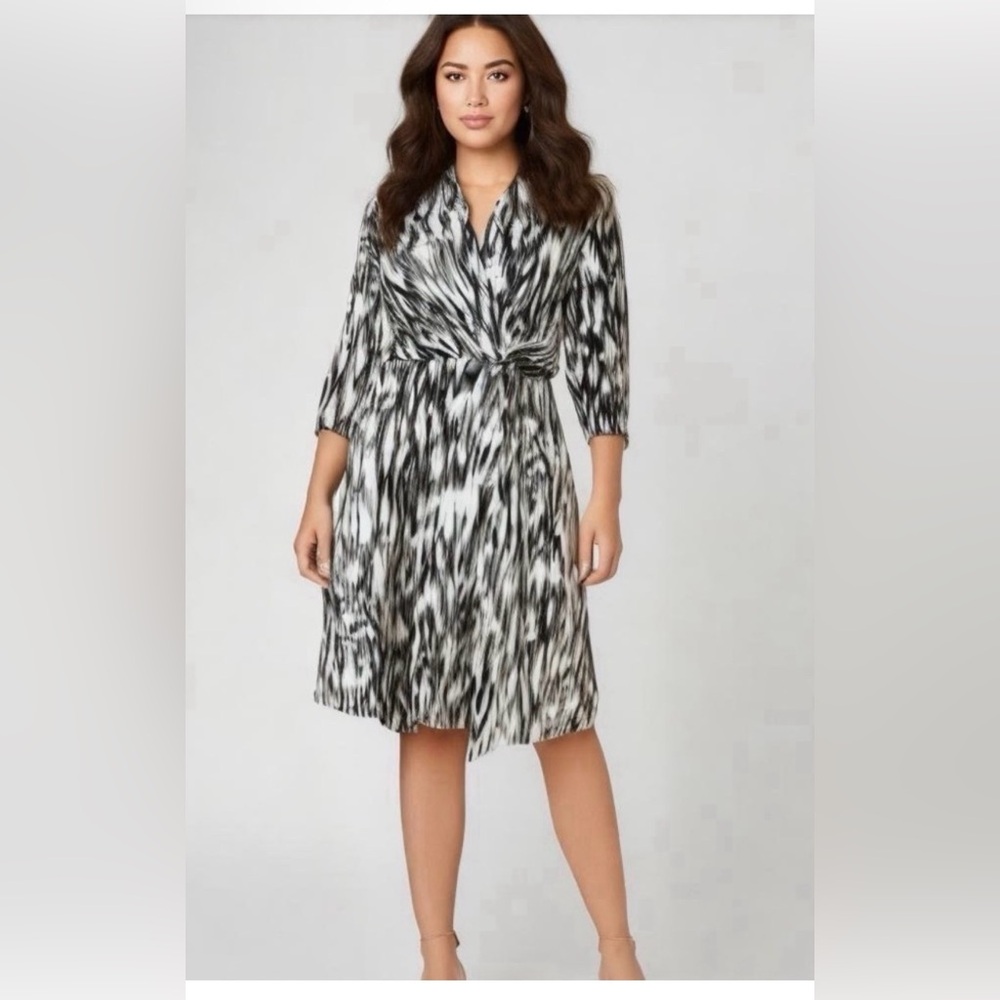 Peter Nygard Printed Wrap Midi Dress Size 1X black and white